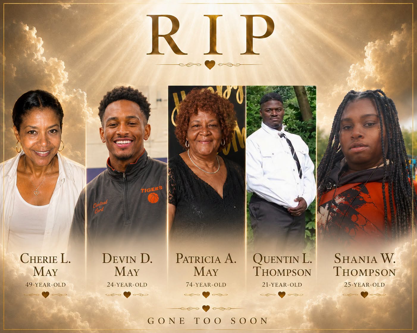 Cherie L May Devin D May Patricia A May Quentin L Thompson Shania W Thompson Death and Obituary East St Louis Illinois Community Devastated After Targeted Family Shooting Leaves Five Dead